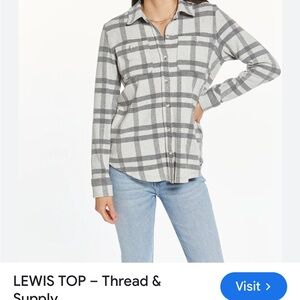 Thread & Supply Cream and Gray Plaid Shirt